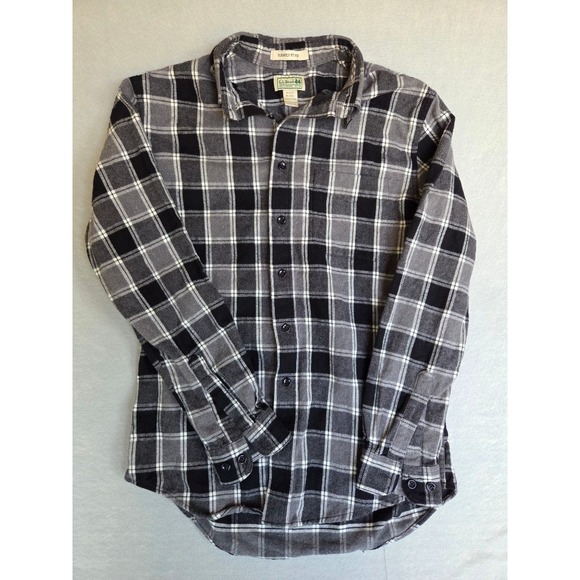 L.L. Bean Other - LL Bean Flannel Shirt Mens M Black Gray Plaid Slightly Fitted Cotton 287996